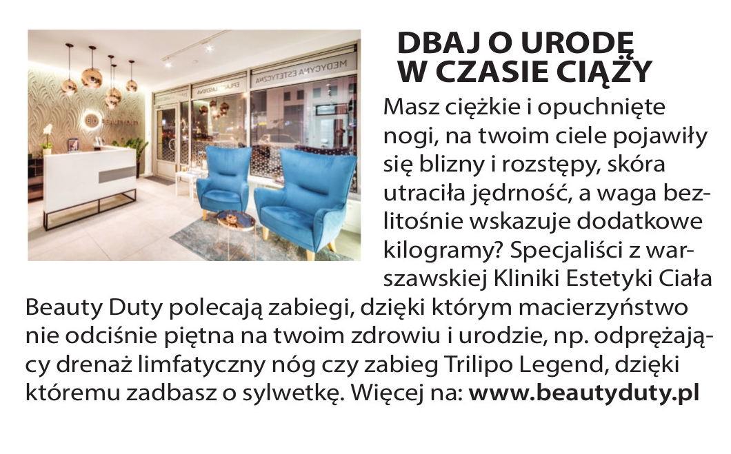 Czasopismo M jak Mama nr 6 czerwiec 2016 - treść artykułu o klinice urody Beauty Duty